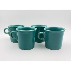 Lot of 4 Fiestaware Turquoise Blue Ring Handle 10 oz Coffee Mugs Fiesta USA
